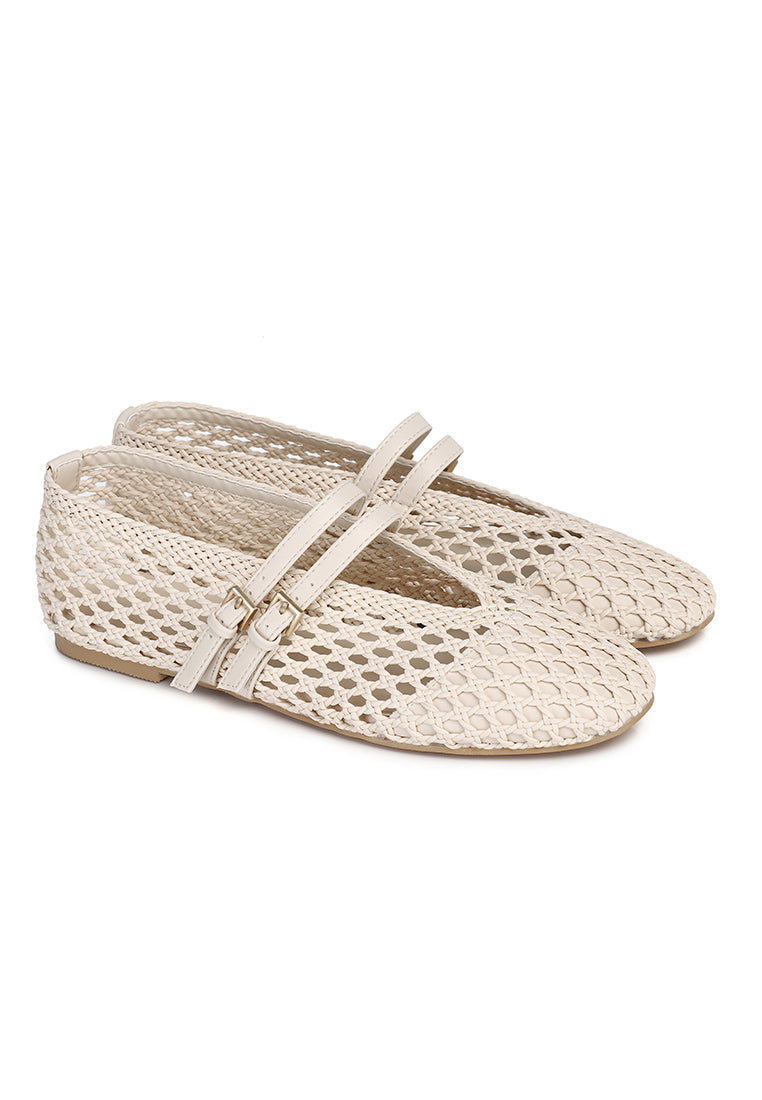 Nell Woven Raffia Ballet Flats (Off White)