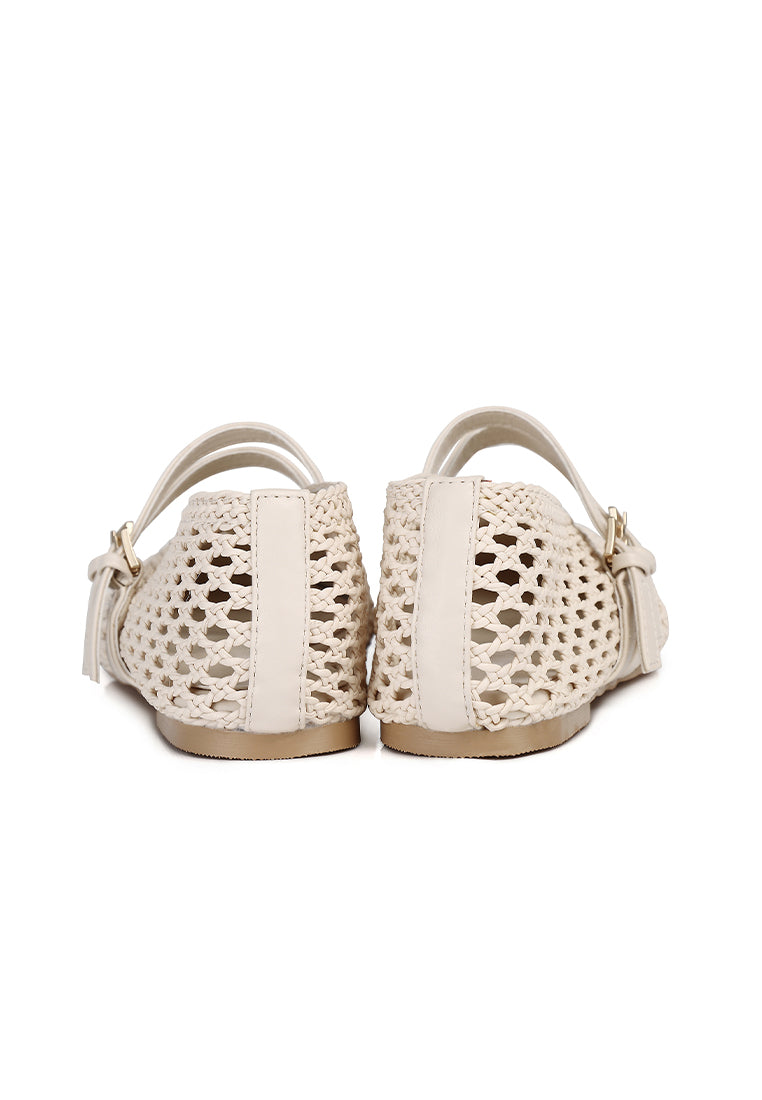 Nell Woven Raffia Ballet Flats (Off White)