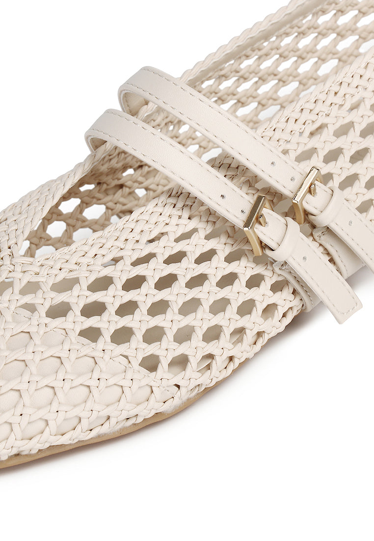 Nell Woven Raffia Ballet Flats (Off White)