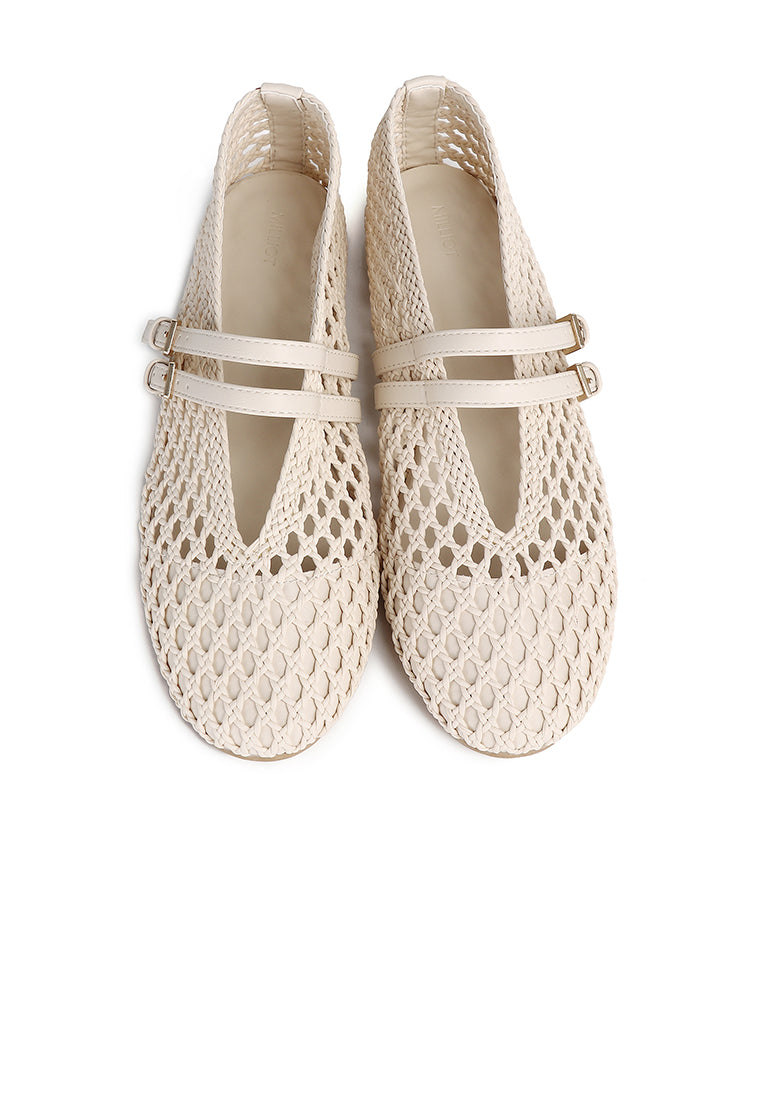 Nell Woven Raffia Ballet Flats (Off White)