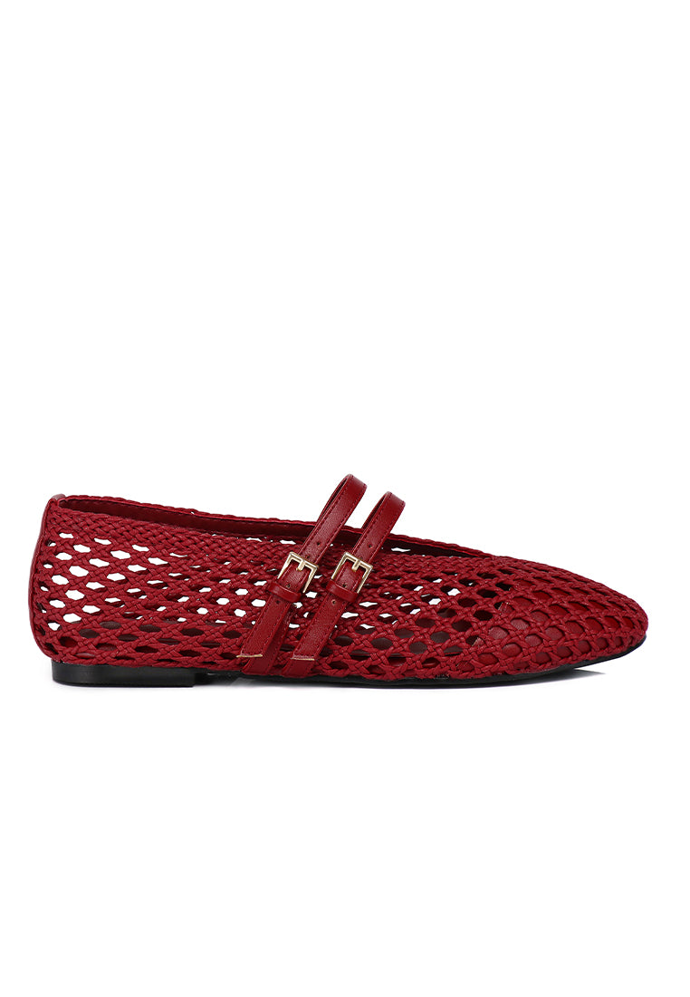 Nell Woven Raffia Ballet Flats (Red)