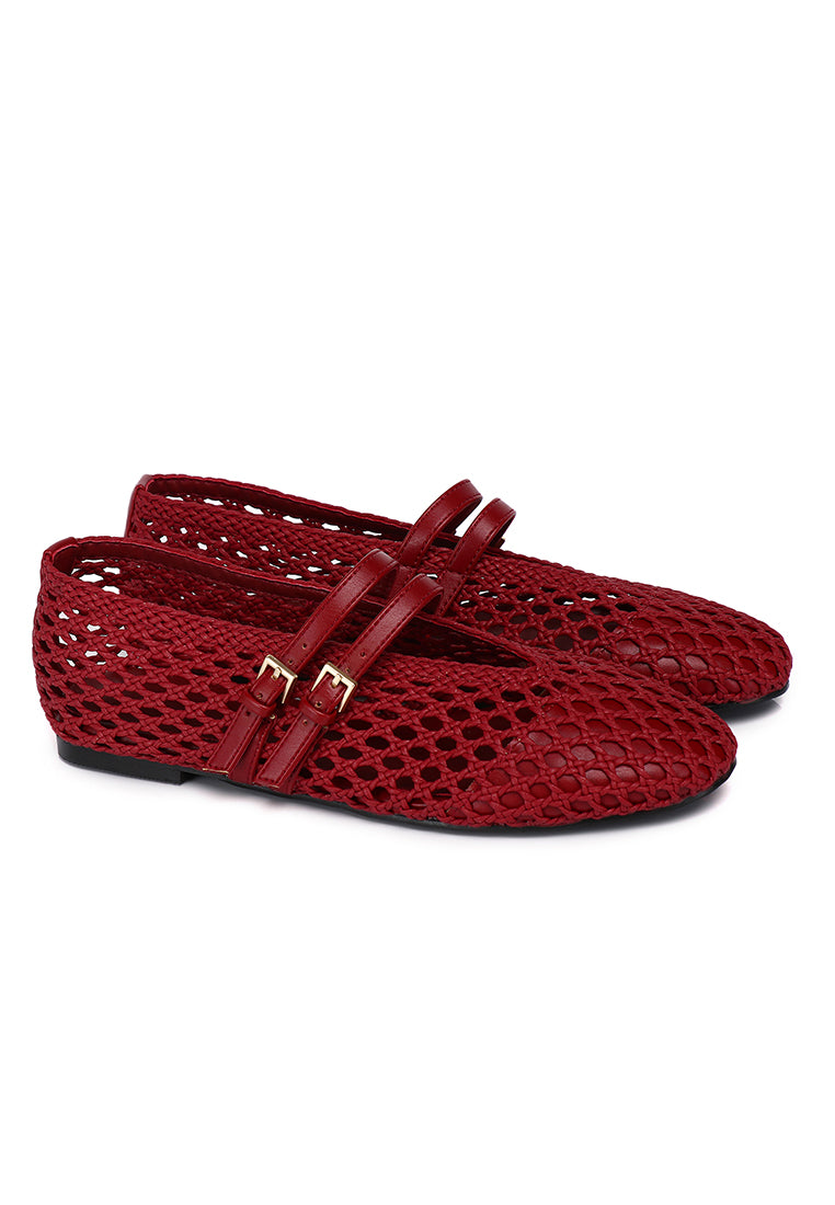 Nell Woven Raffia Ballet Flats (Red)