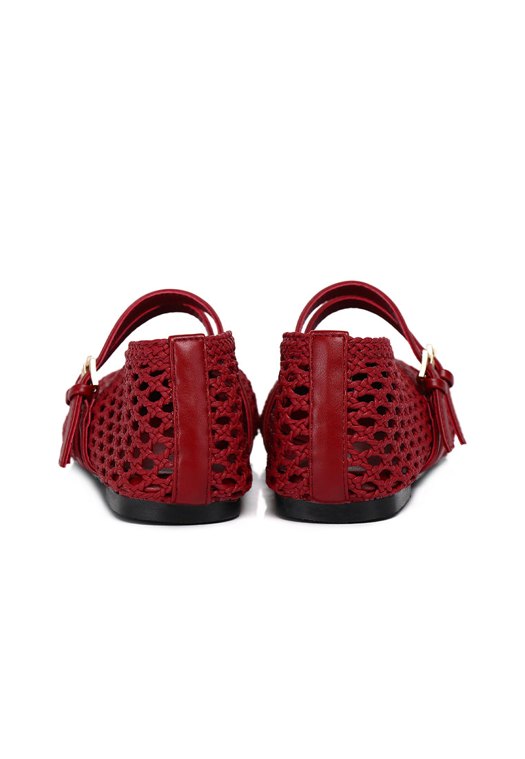Nell Woven Raffia Ballet Flats (Red)