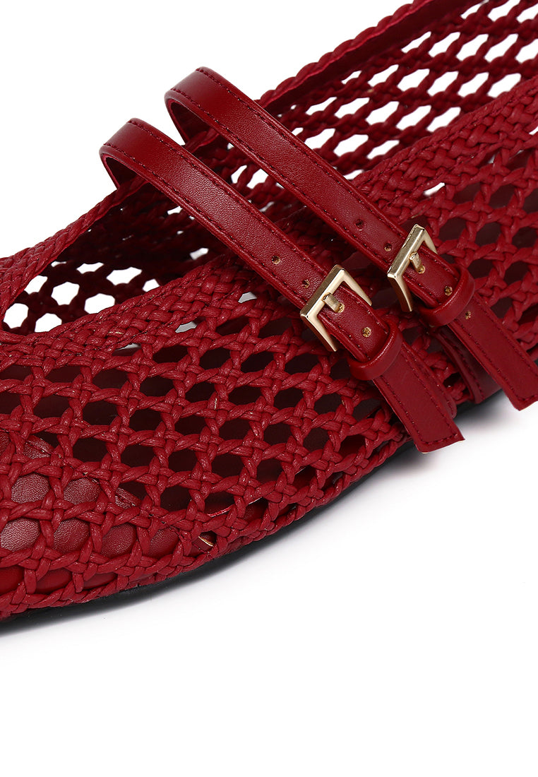Nell Woven Raffia Ballet Flats (Red)
