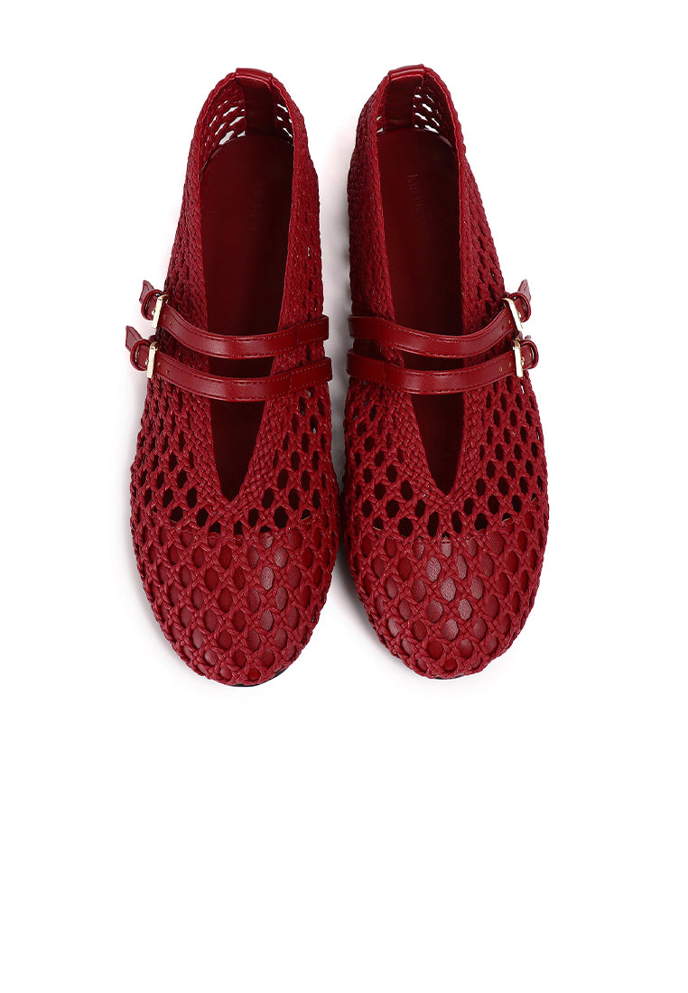 Nell Woven Raffia Ballet Flats (Red)