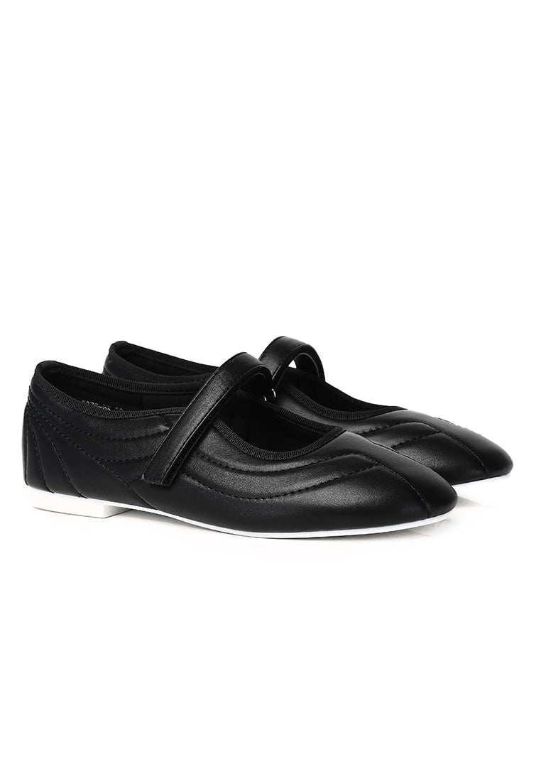 Odelia Padded Mary Janes Flats (Black)