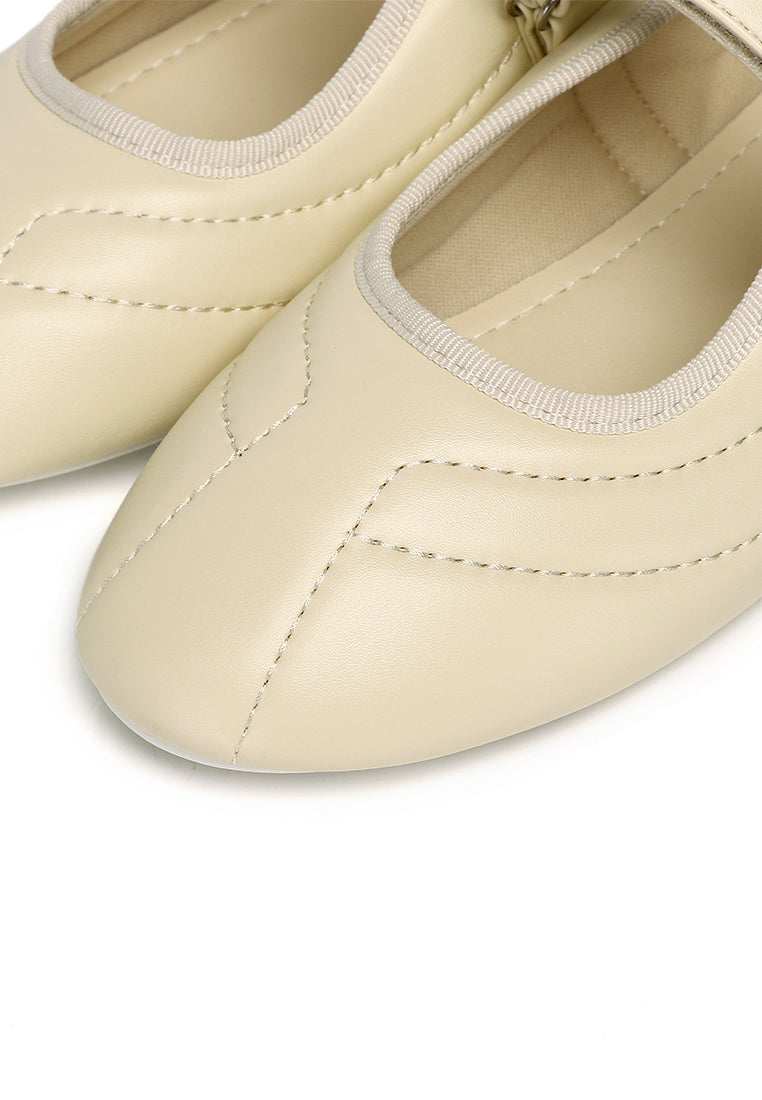 Odelia Padded Mary Janes Flats (Light Yellow)