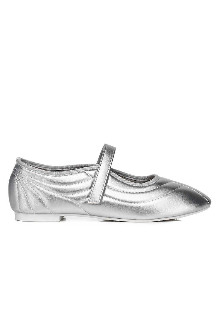 Odelia Padded Mary Janes Flats (Silver)