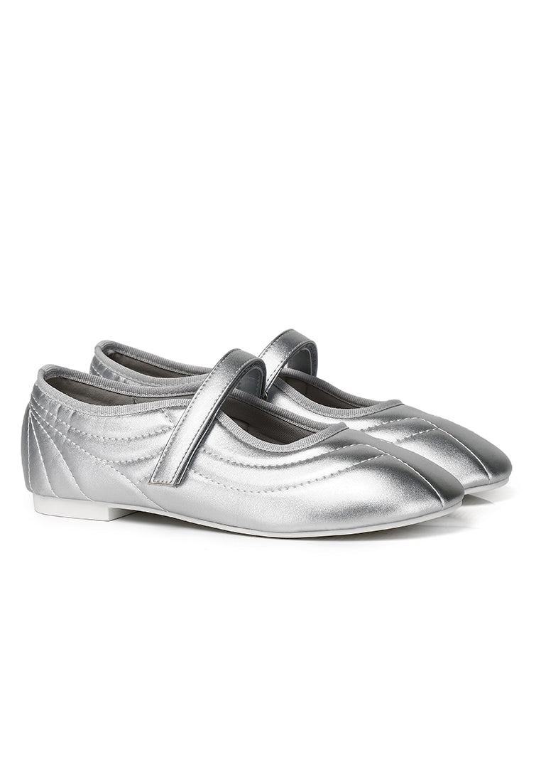 Odelia Padded Mary Janes Flats (Silver)