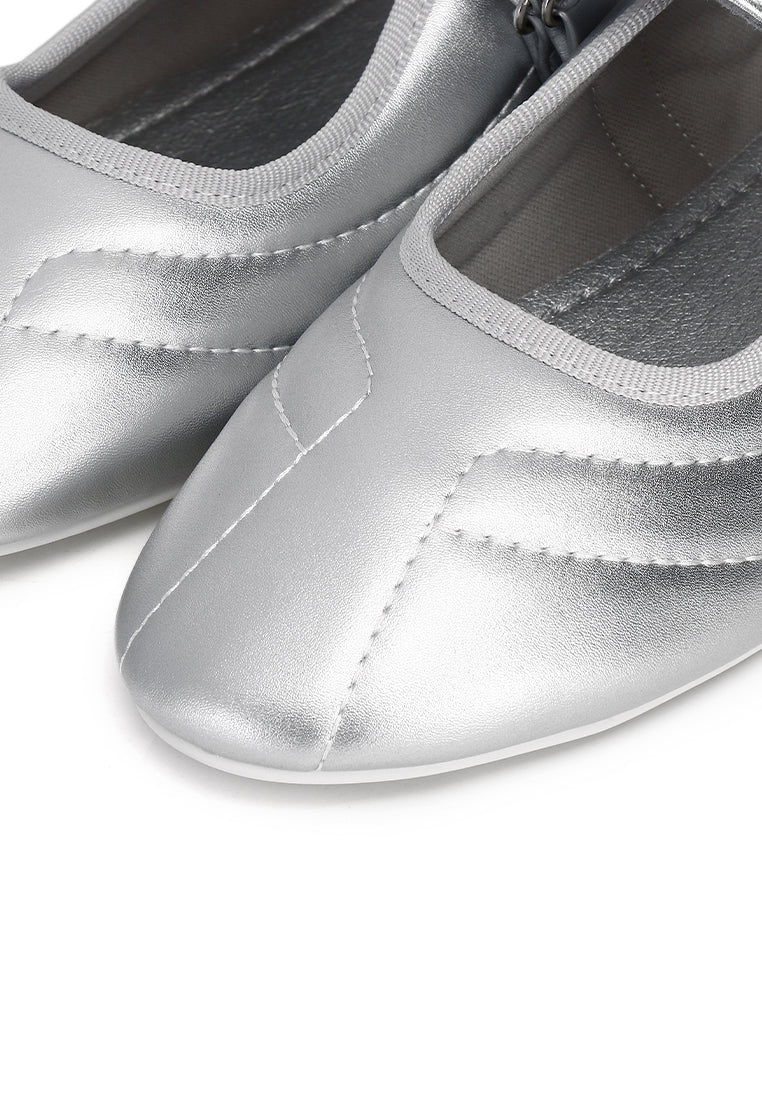 Odelia Padded Mary Janes Flats (Silver)