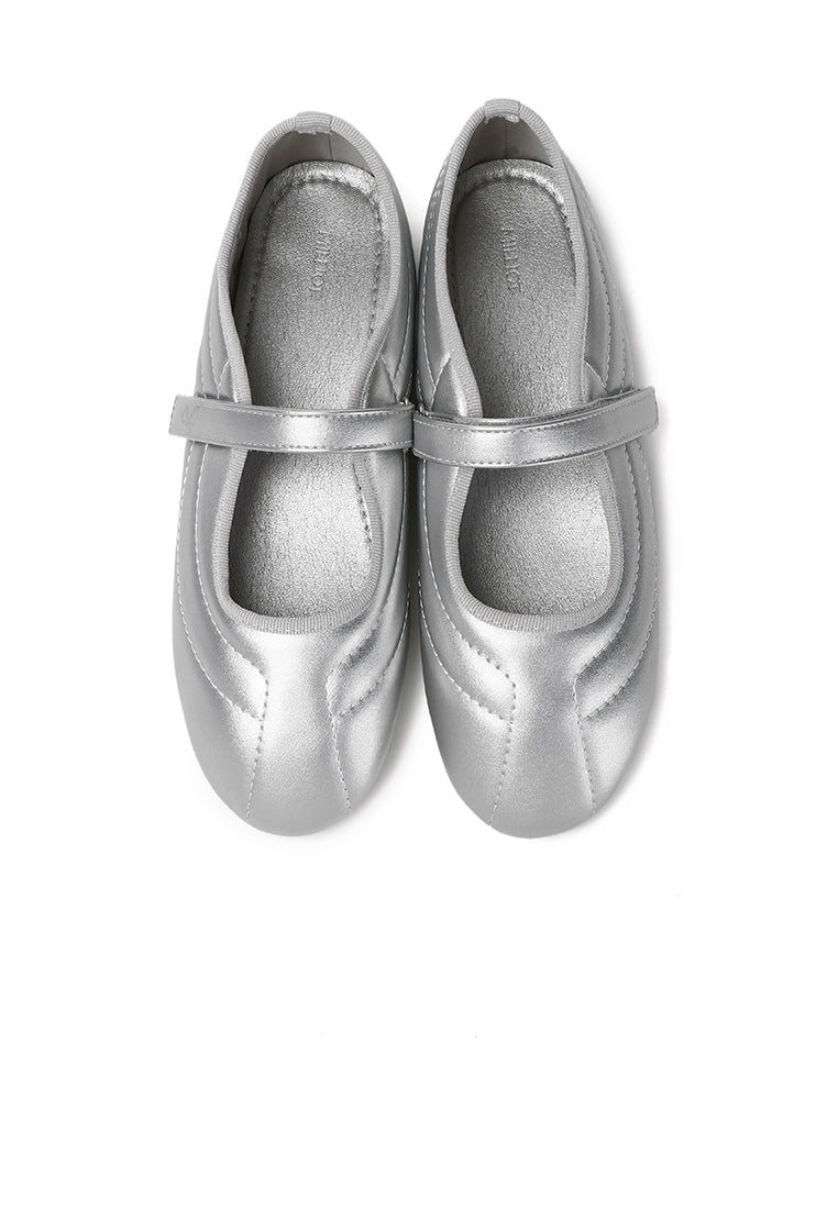 Odelia Padded Mary Janes Flats (Silver)