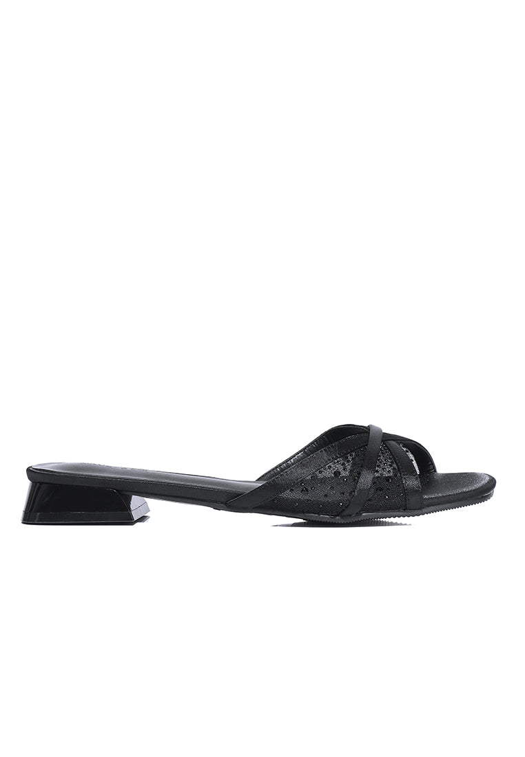 Naomi Glittered Slip Ons Sandals (Black)