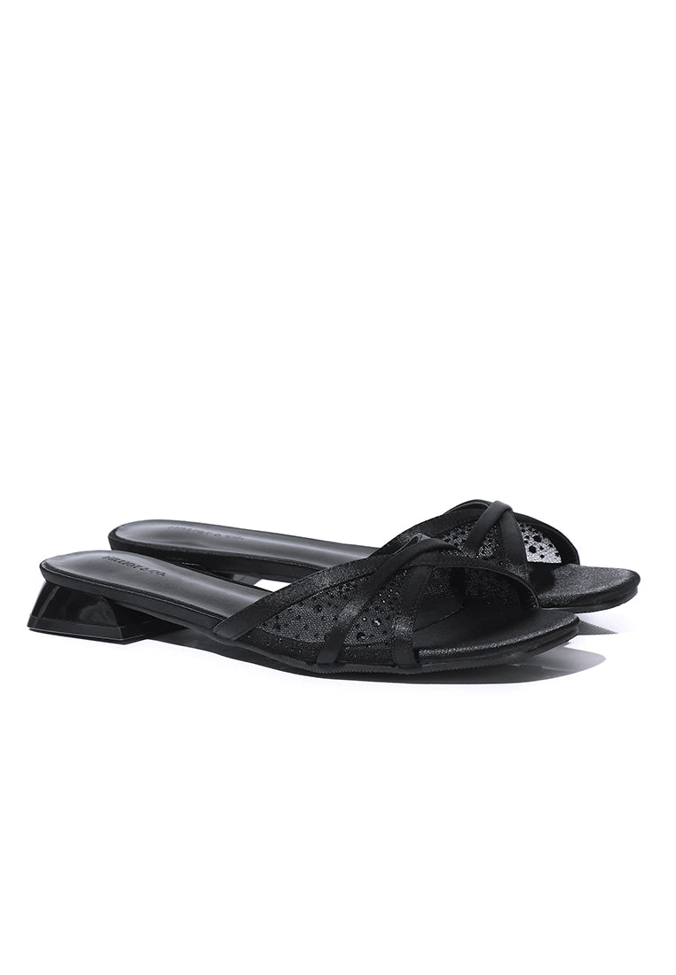 Naomi Glittered Slip Ons Sandals (Black)