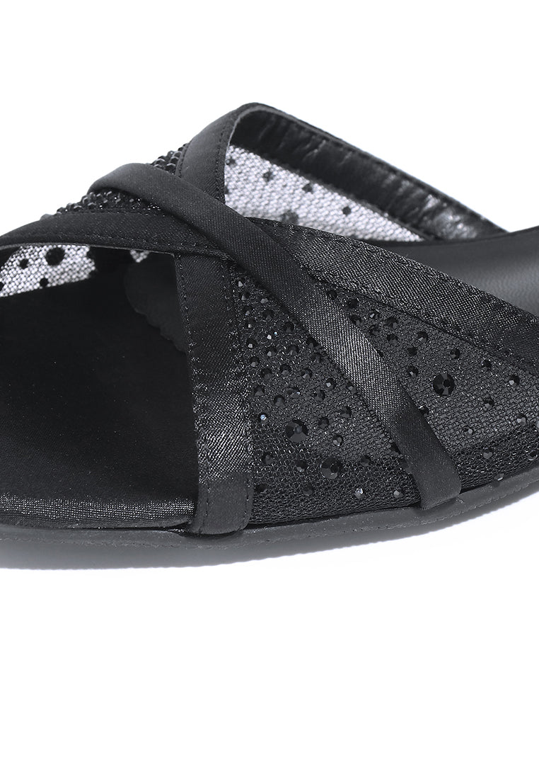 Naomi Glittered Slip Ons Sandals (Black)