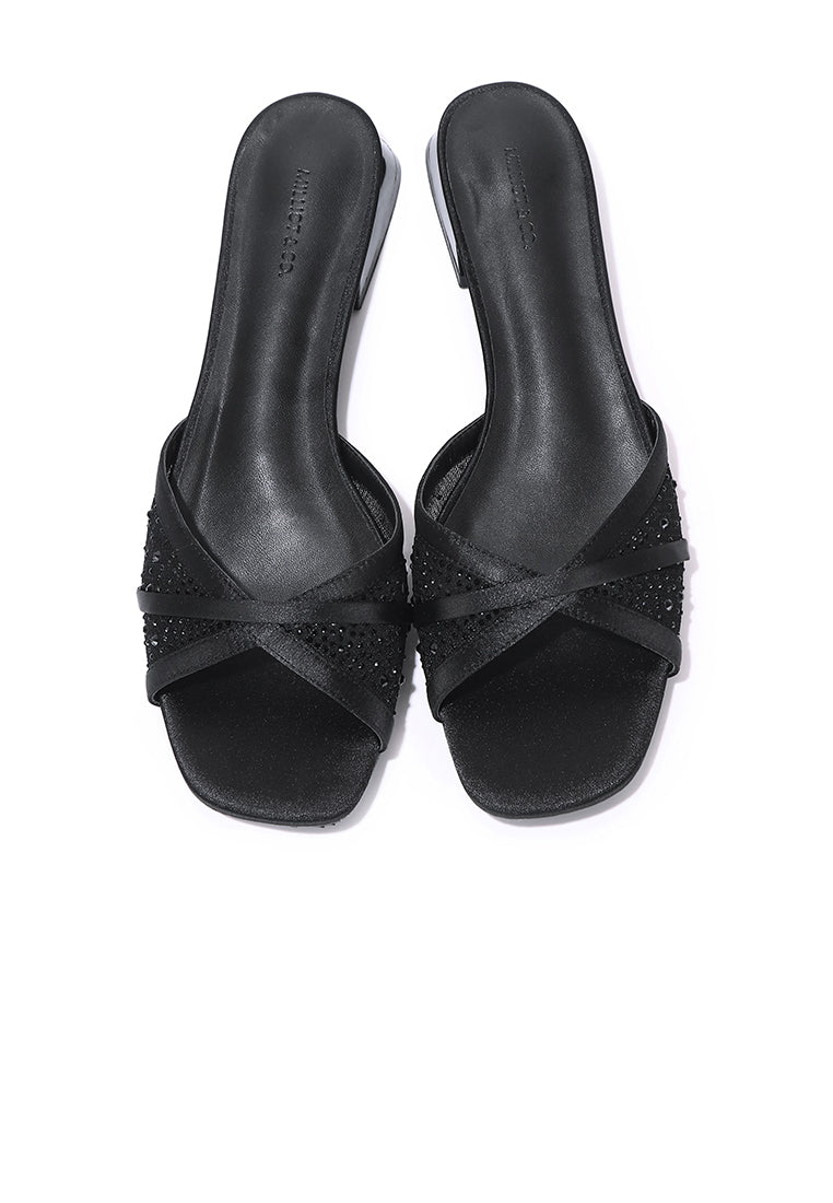 Naomi Glittered Slip Ons Sandals (Black)