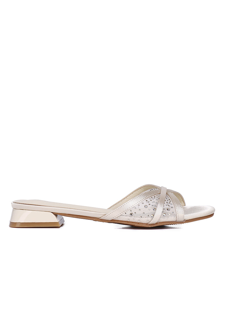 Naomi Glittered Slip Ons Sandals (Beige)