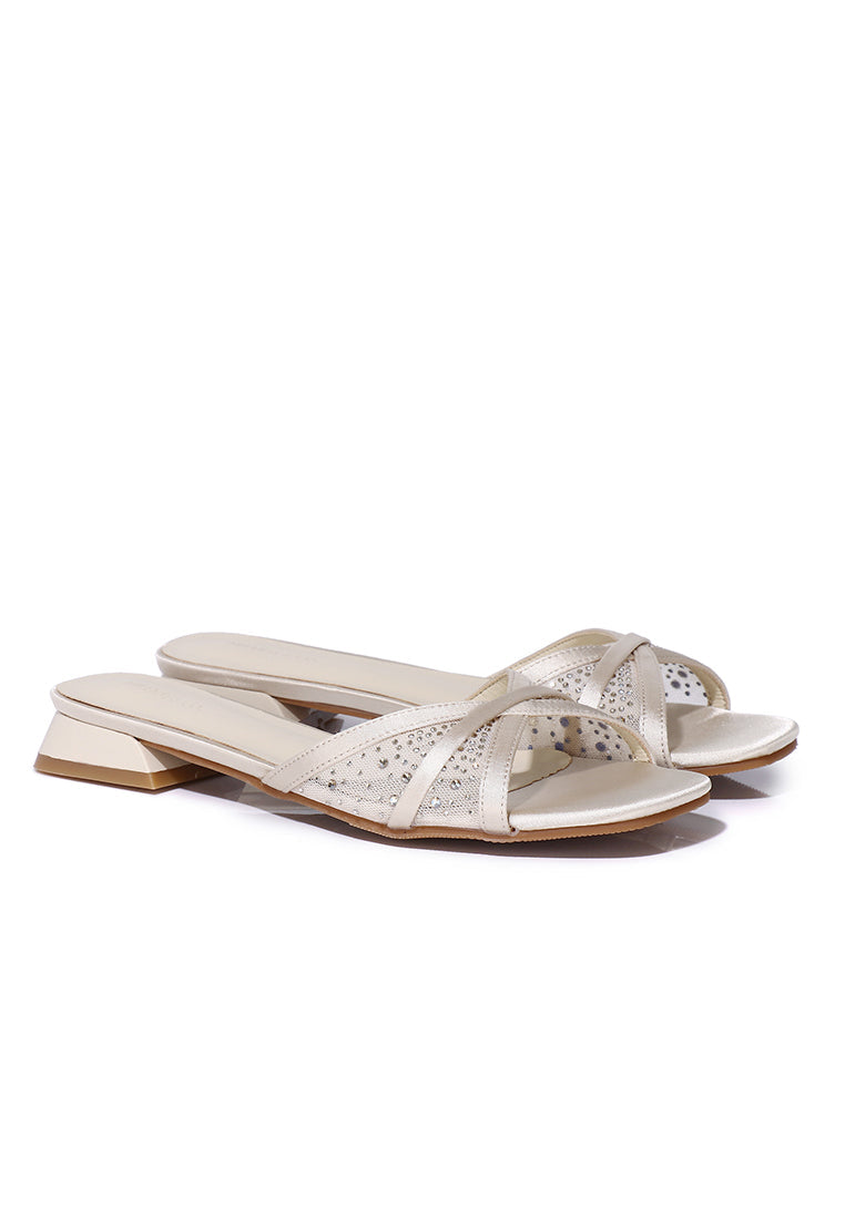 Naomi Glittered Slip Ons Sandals (Beige)