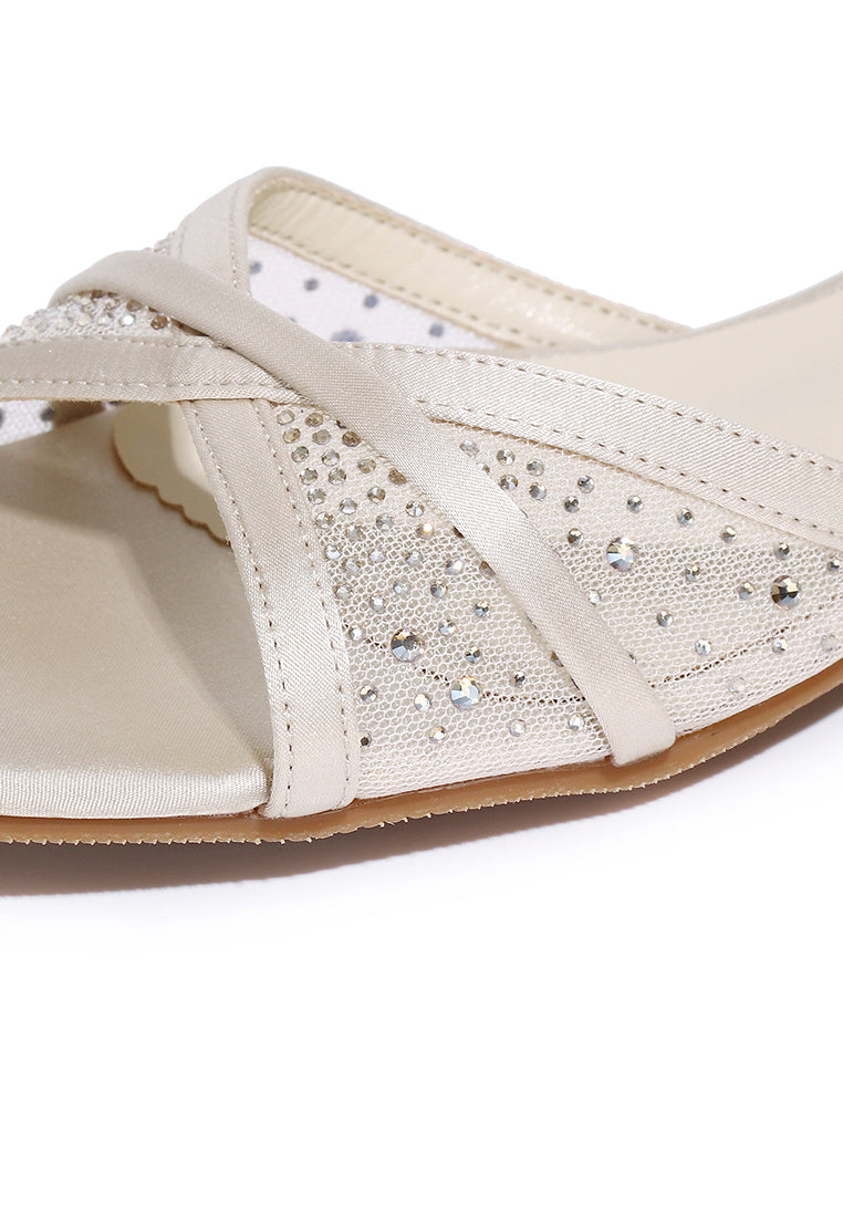 Naomi Glittered Slip Ons Sandals (Beige)
