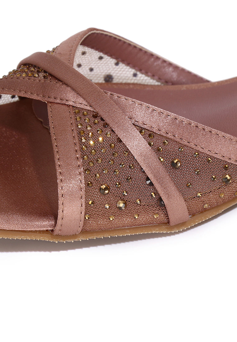 Naomi Glittered Slip Ons Sandals (Chestnut)