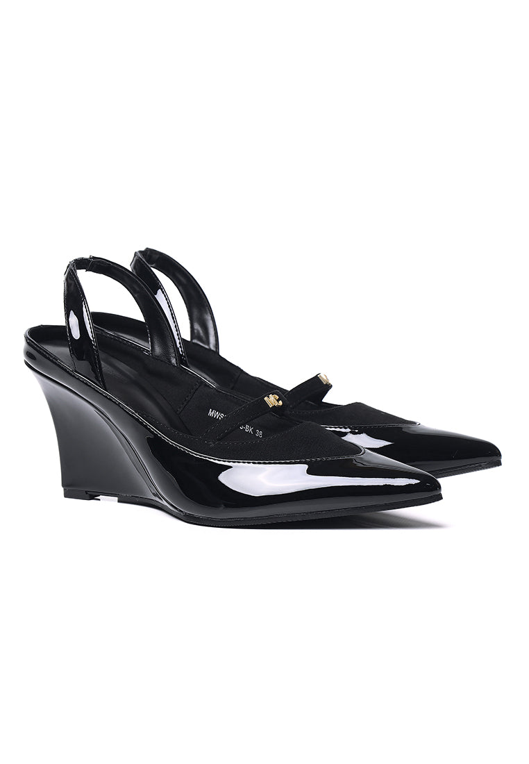 Kennedy Patent Slingback Wedges (Black)