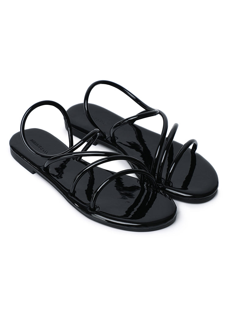 Janet Patent Strappy Sandals (Black)