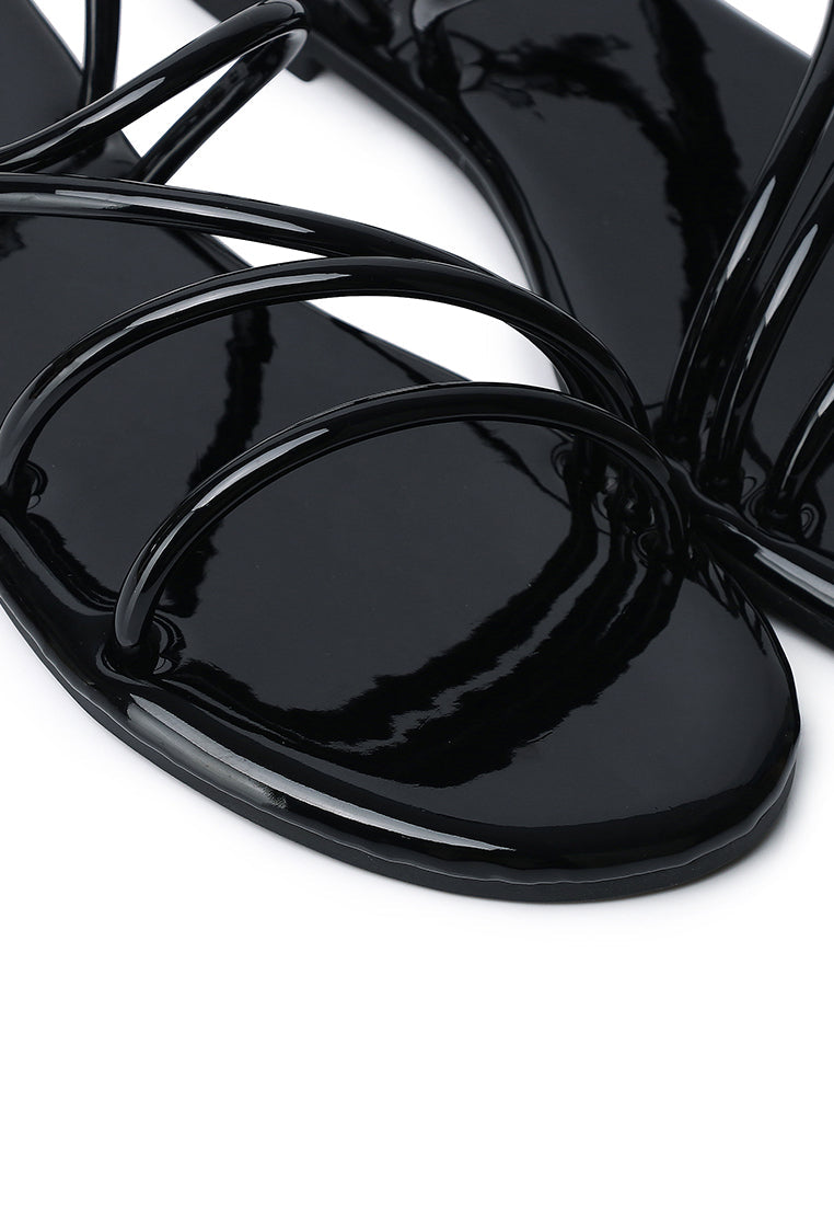 Janet Patent Strappy Sandals (Black)