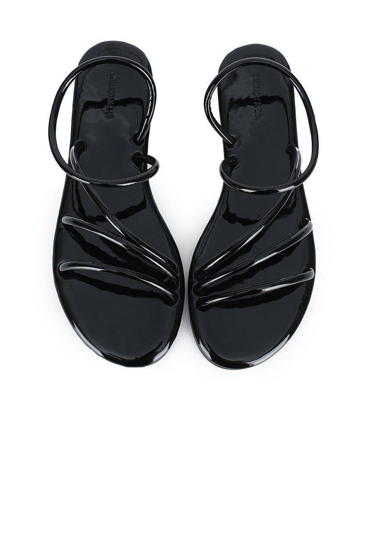 Janet Patent Strappy Sandals (Black)
