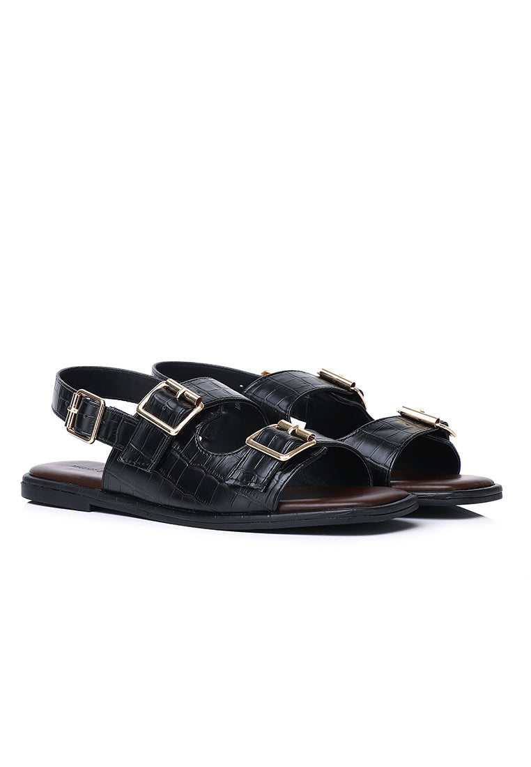 Avery Double Strap Slingback Sandals (Black)