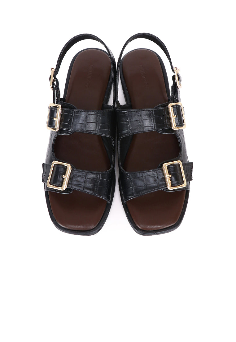 Avery Double Strap Slingback Sandals (Black)