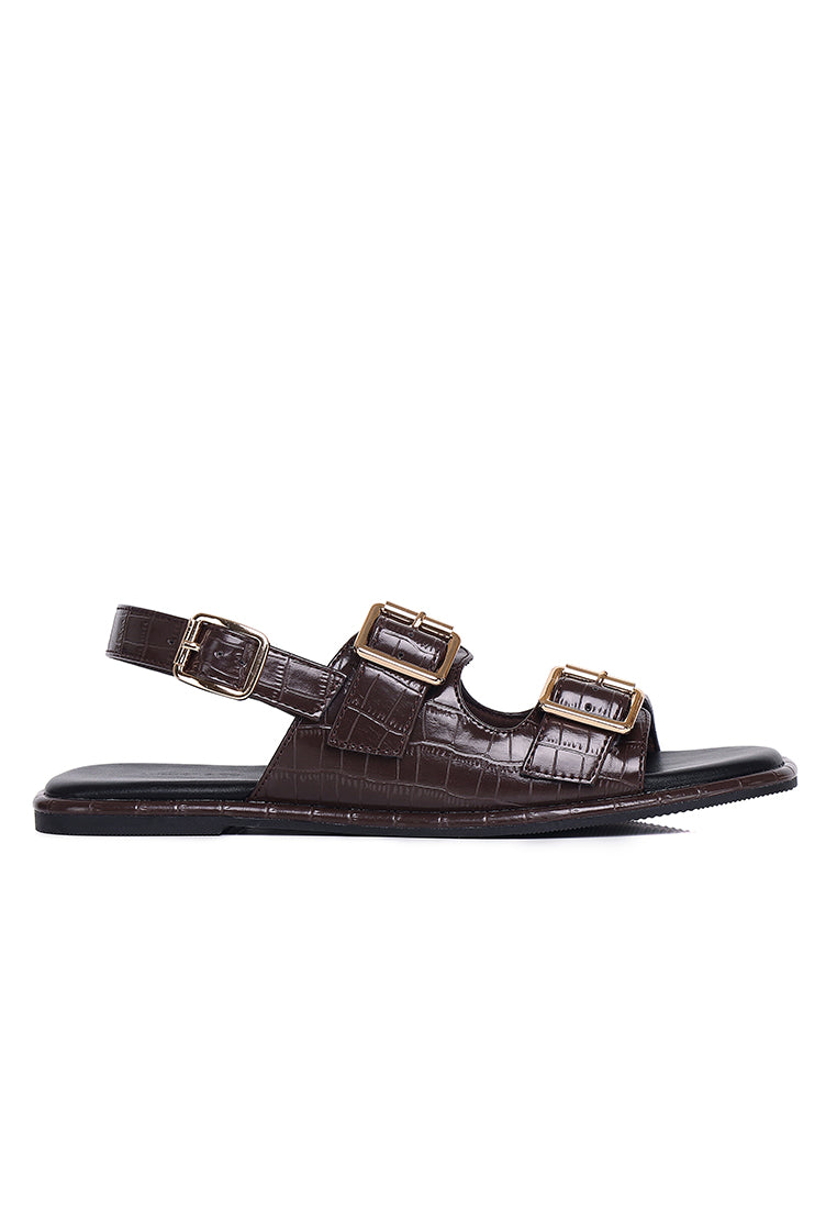 Avery Double Strap Slingback Sandals (Brown)