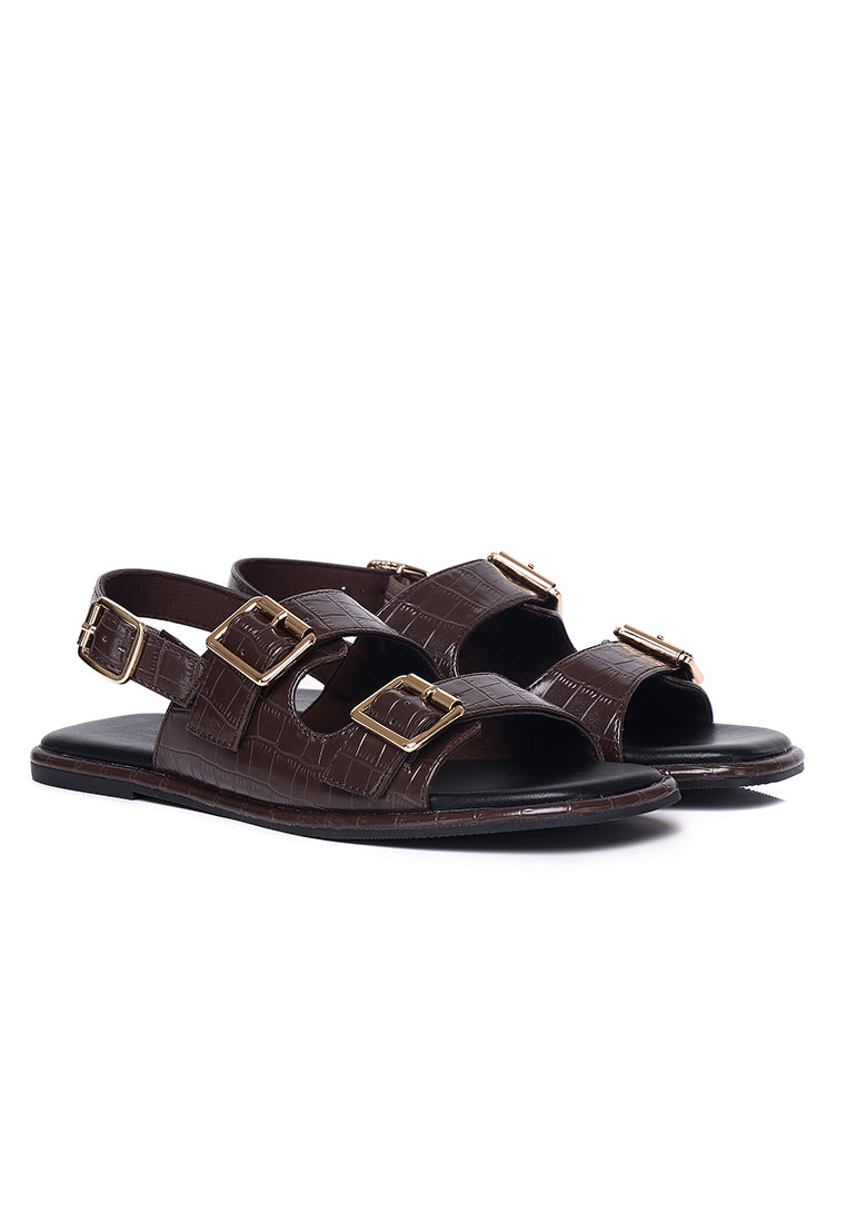 Avery Double Strap Slingback Sandals (Brown)