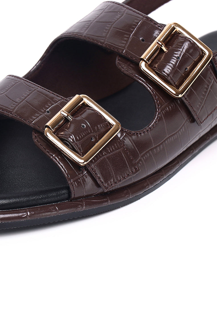 Avery Double Strap Slingback Sandals (Brown)