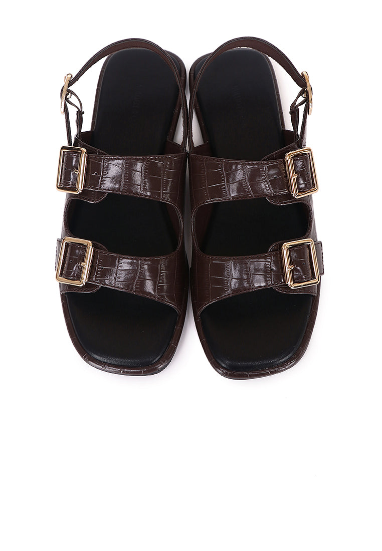 Avery Double Strap Slingback Sandals (Brown)
