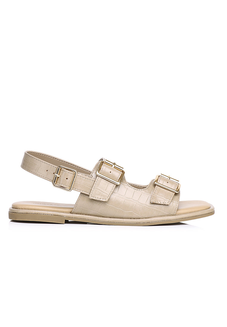 Avery Double Strap Slingback Sandals (Beige)