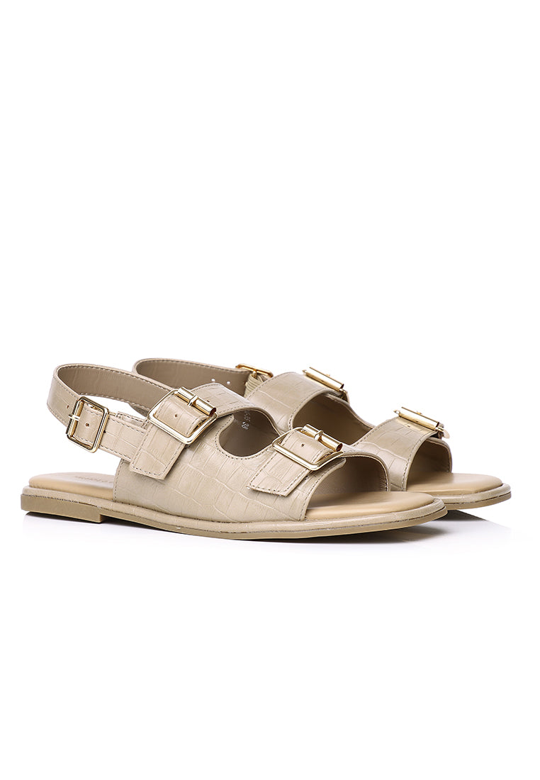 Avery Double Strap Slingback Sandals (Beige)
