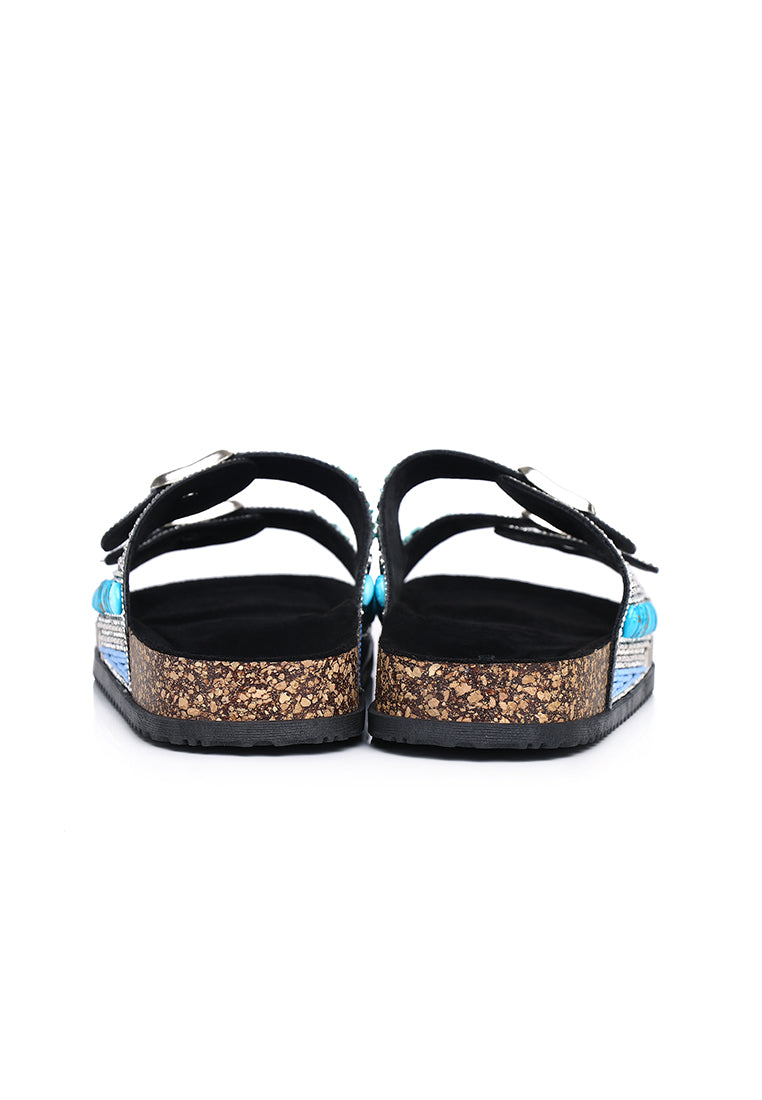 Riley Beaded Two Strap Sandals (Black)