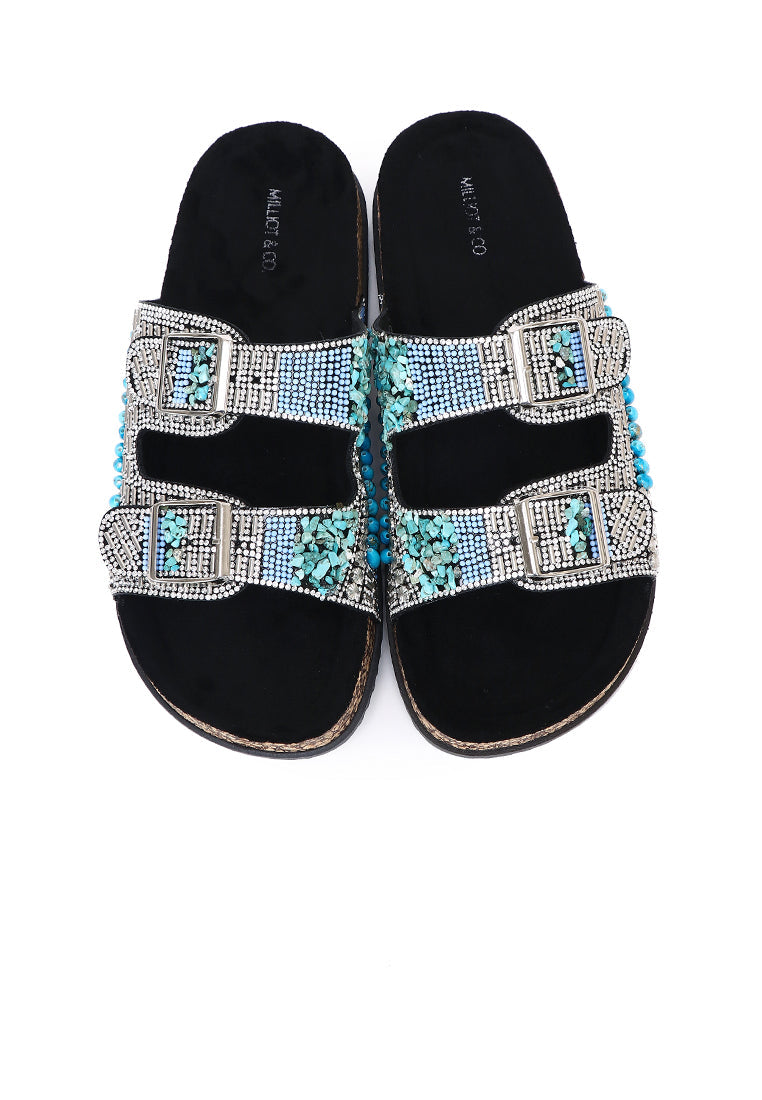 Riley Beaded Two Strap Sandals (Black)