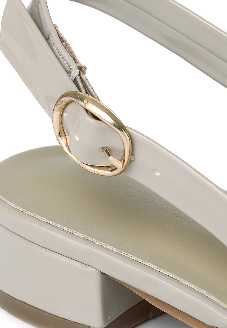 Hailey Patent Slingback Sandals (Khaki)