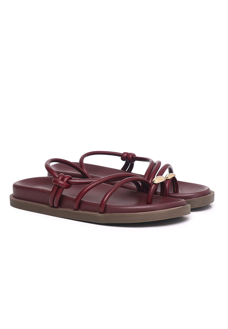 Lydia Strappy Toe Ring Sandals (Maroon)