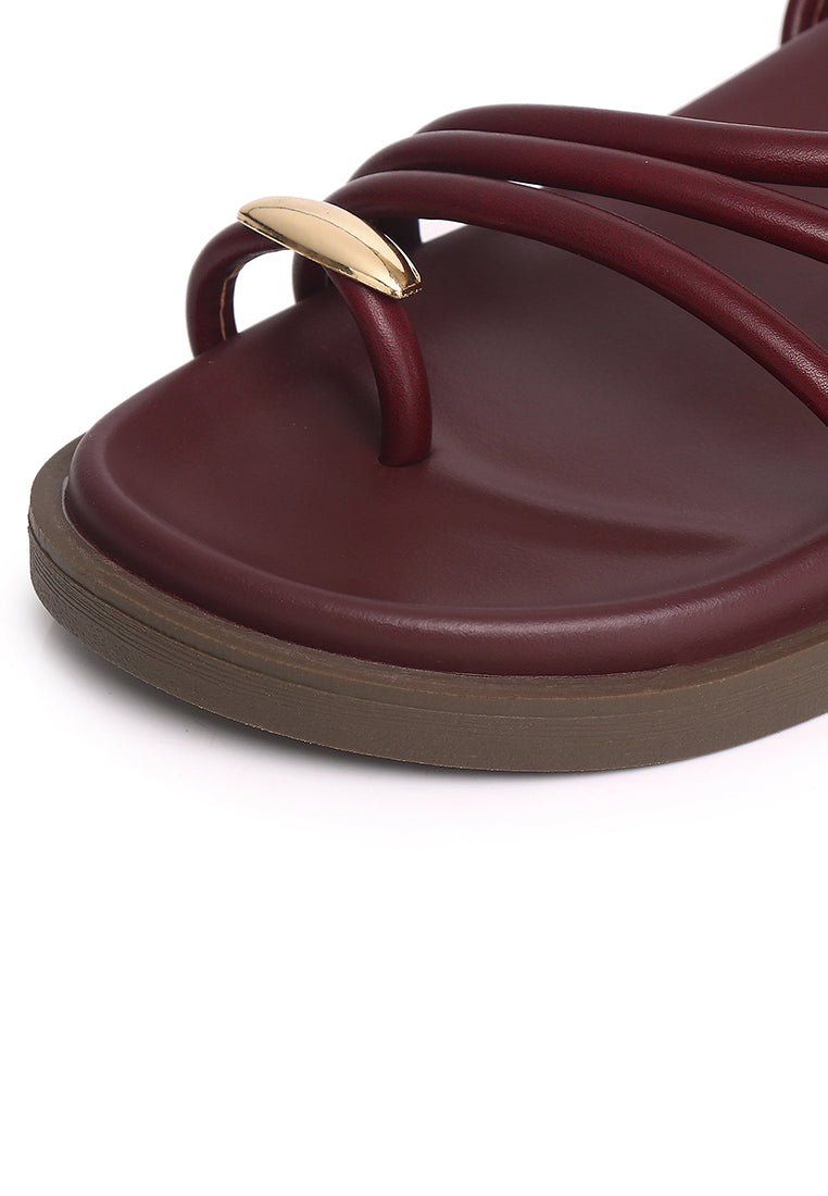 Lydia Strappy Toe Ring Sandals (Maroon)