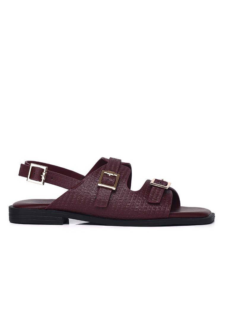 Amari Buckle Sandals (Maroon)