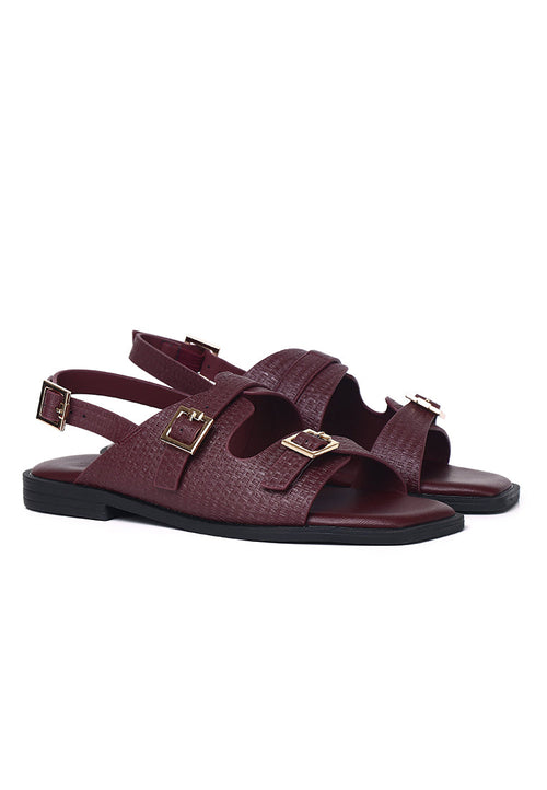Amari Buckle Sandals (Maroon)