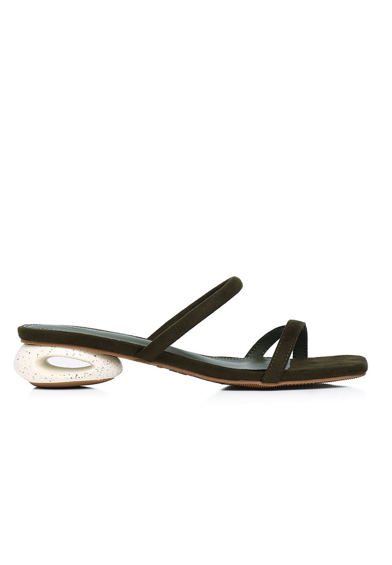 Sherry Strappy Oval Heels (Dark Olive Green)