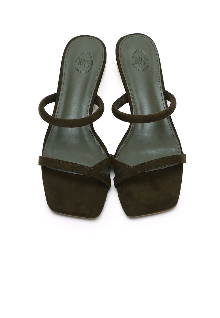 Sherry Strappy Oval Heels (Dark Olive Green)