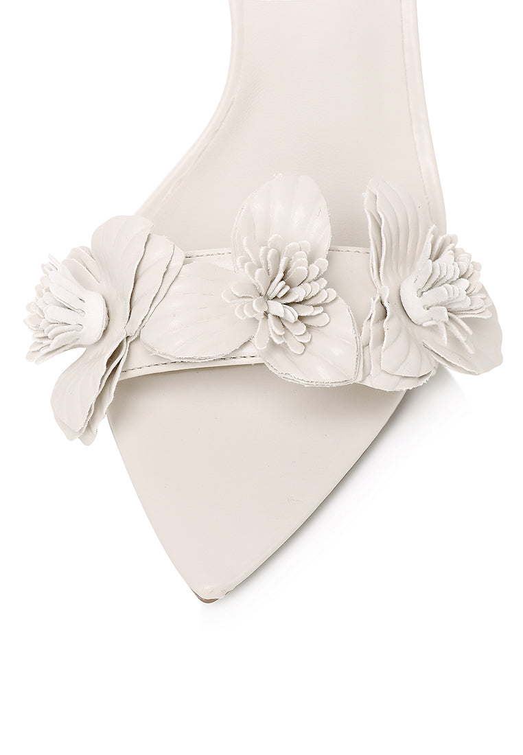 Dhia Pointed Toe Floral Heels (White)