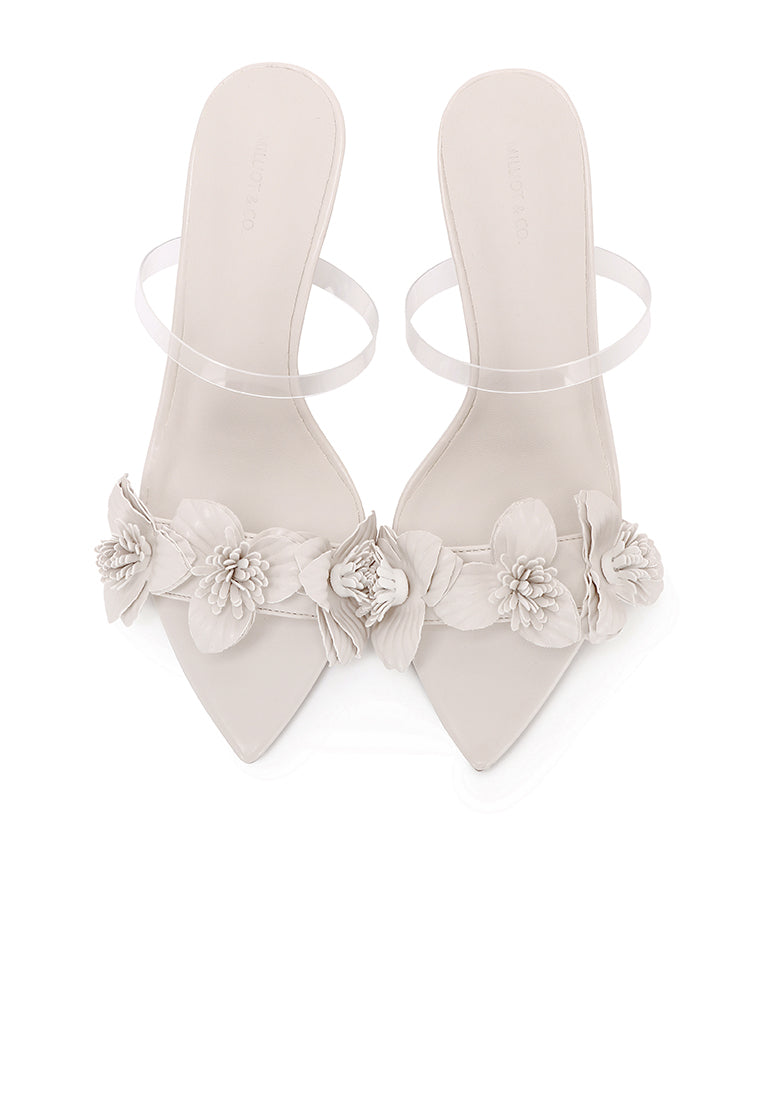 Dhia Pointed Toe Floral Heels (White)