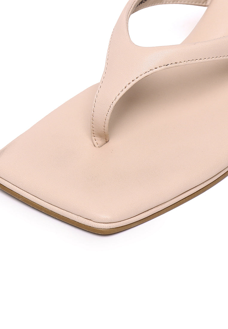 Zenya Thong Heels Sandals (Beige)