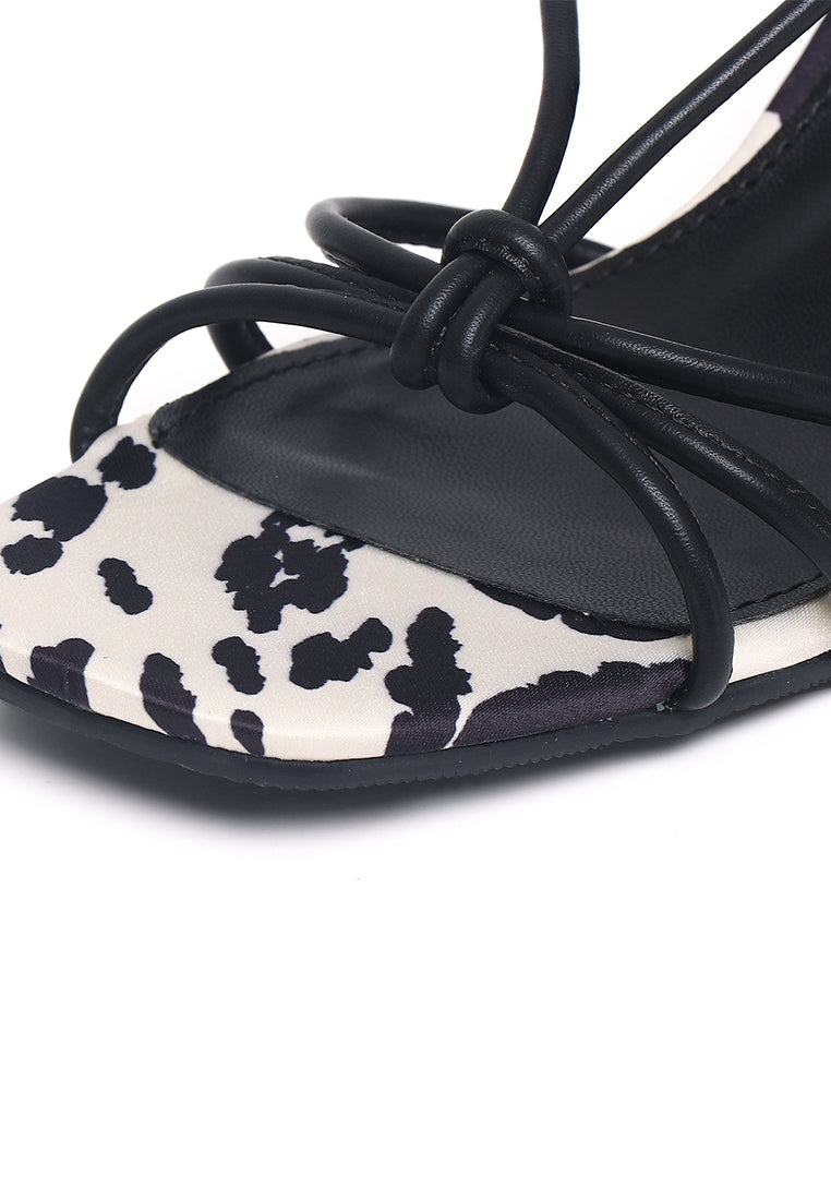 Anneliese Cow Print Strappy Heels (Black)