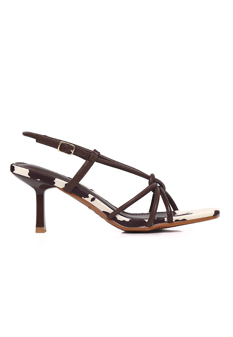 Anneliese Cow Print Strappy Heels (Brown)