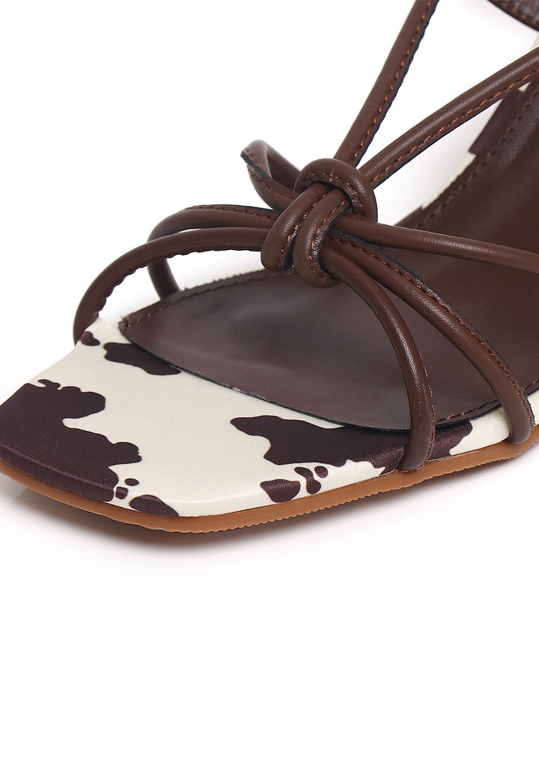 Anneliese Cow Print Strappy Heels (Brown)